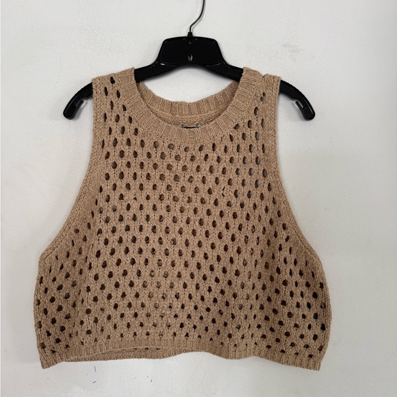 Asos Edition Womens Racer Front Cropped Knit Sweater In Camel, Size US 14 - Picture 4 of 6